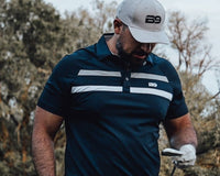 2 Stripe Navy Pique Polo